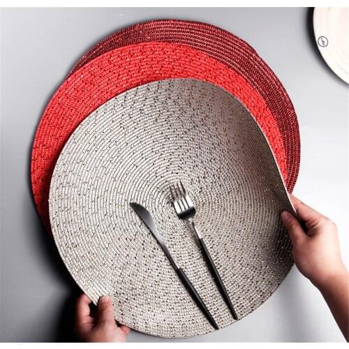 Placemat For Dining Table Weave Ramie Insulation Round Placemats Coaster Linen Pad Gold Plated Table Bowl Mat Home Decoration