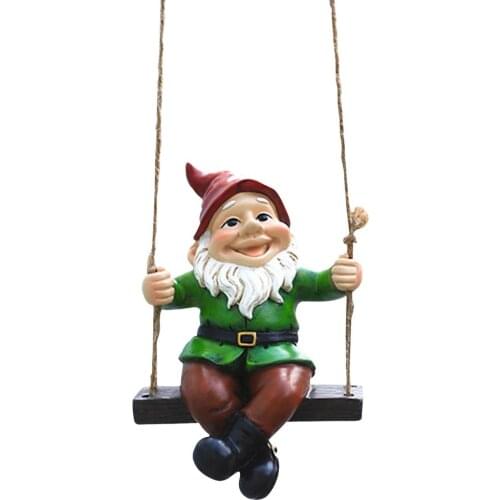 Garden Dwarf Pendant Hanging Resin Craft Outdoor Gnome Play On A Swing Statue Christmas Gift Outdoor Courtyard Ornaments