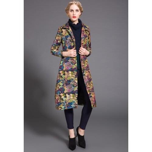 Plus size 4XL 5XL Coats 2016 Spring Trench coat Women Trench long design fashion print pleuche trench Womens Outwear Overcoat
