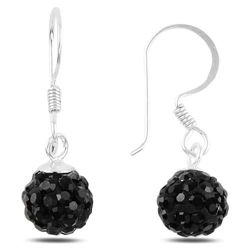 Silver 925 Sterling Dangle Ball Crystal Stone Earrings