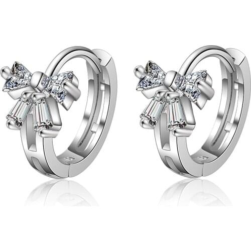 925 Sterling Silver Piercing Crystal Bowknot Stud Earrings for Women Girls Wedding Party Gift Femme Jewelry pendientes eh829