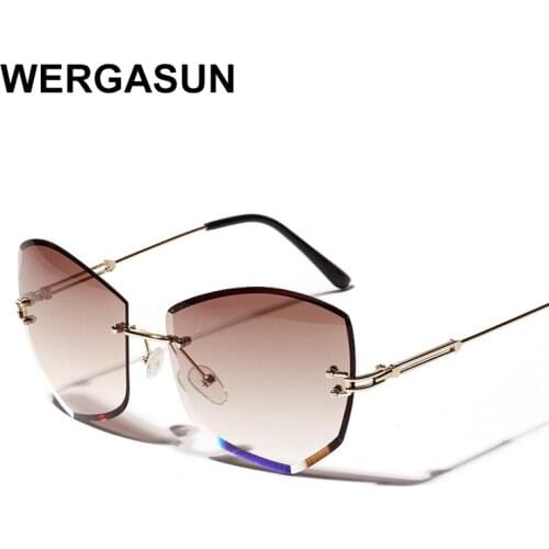 WERGASUN 2020 New Fashion Rimless Cat Eye Sunglasses Women High Quality Gradient Ladies Sunglasses Irregular Lens Glasses
