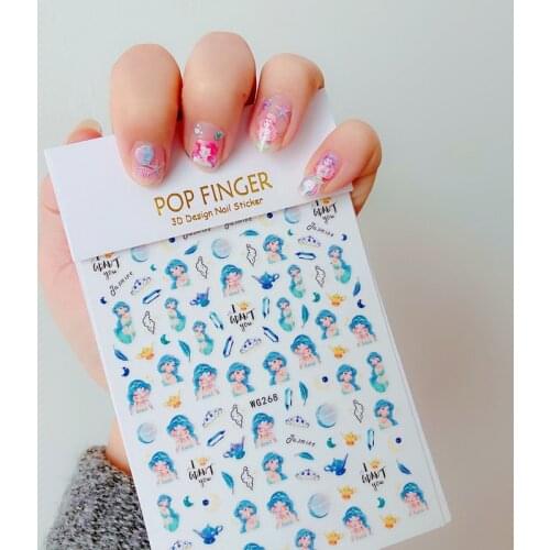 Disney Mermaid Snow White Cartoon Cute Children Nail Stickers Self-adhesive Student Girl Heart Nail Art DIY Stickers