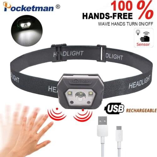 30000 Lumens LED Induction Headlamp Brightest Motion Sensor Head Lamp USB Rechargeable Waterproof Head Flashlight Lantern Light