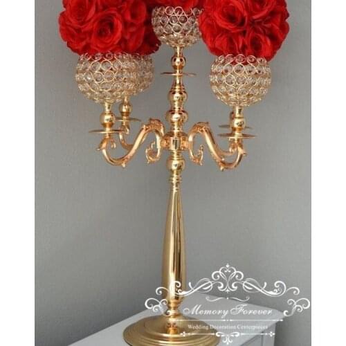 Wedding Supplies Party Favors Gold Centerpiece Decoration 5 Arms Candle Holders Table Decorative Crystal Candelabra