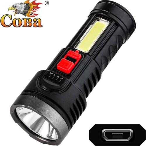 Led portable tactical flashlight 3000LM plastic waterproof usb rechargeable Power display built-in battery 4 modes fishing light