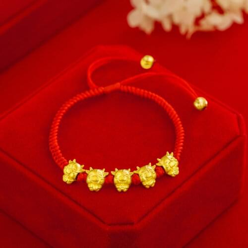 Mascot Five Fortunes Golden Cow Red String Bracelet 2021 Chinese Ox New Year Bring Wealth Lucky Good Blessing Bracelets
