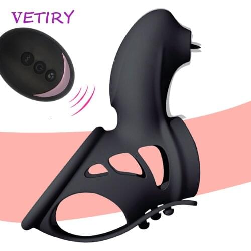 Vibrator Penis Ring Delay Ejaculation Sex Toys for Men Erection Cock Ring Tongue Licking Clitoris Stimulation Remote Control