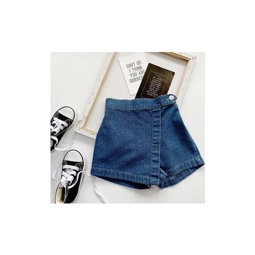 Summer Girls Fashion Denim Loose Skirt Pants Children Sweet Solid Color Button Elastic Waist Short Pants
