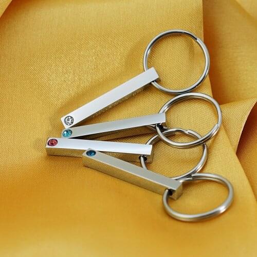 100% Stainless Steel Bar Keychain Blanks For Engrave 5x40mm Metal Rectangle With Birthstone Keychain High Polished 10pcs