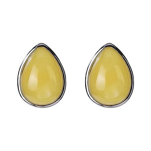 S925 sterling silver natural amber amber stud earrings simple personalized all-match fashion drop-shaped womens earrings