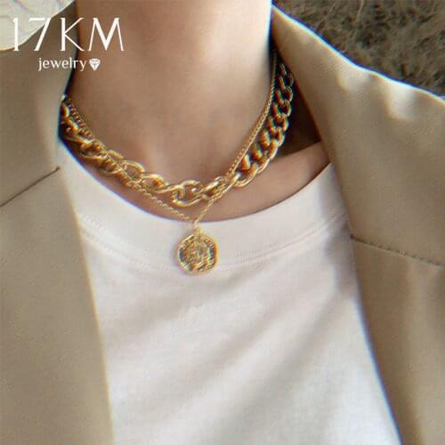 Retro Portrait Coin Pendant Big Thick Chain Necklace For Women Exaggerated Chain Choker Geometric Round Necklaces Jewelry