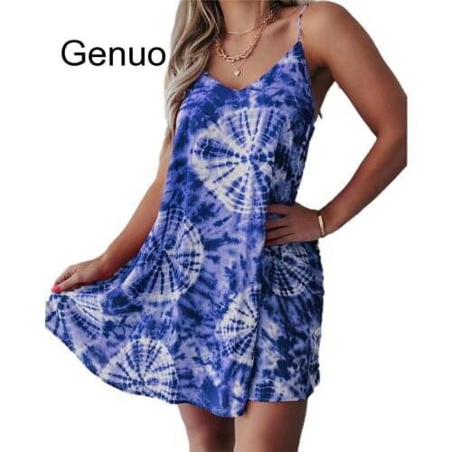 2020 Summer Strap Casual Print Dress Women Fashion Sleeveless Print Dress Summer Casual Dress For Shopping Daily Wear