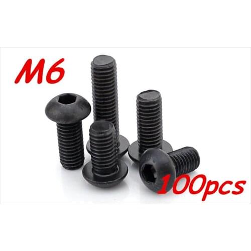 100pcs/Lot Metric Thread M6*8/10/12/16/20/25/30/35/40/45/50mm 10.9 Grace Black Button Head Hex Socket Cap Screws Bolts