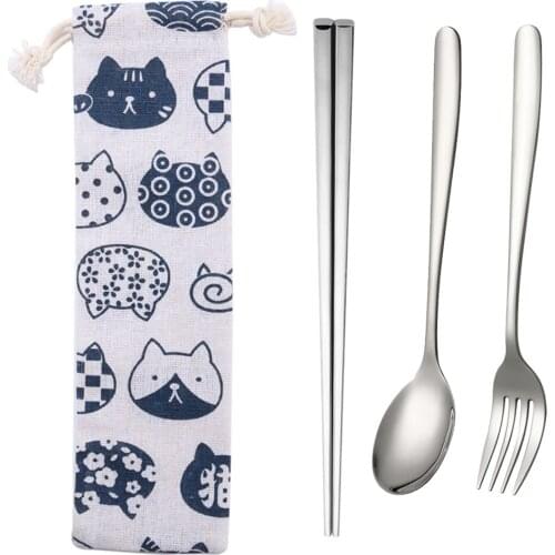 5pcs Reusable Stainless Steel Tableware Set Straw Metal Drinking Straws Spoon Chopsticks Fork With Cloth Bag Travel Accessories