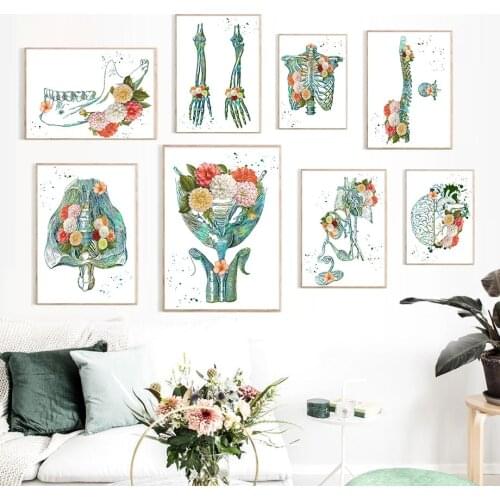 Nordic Abstract Canvas Painting Anatomical Skeleton Brain Foot Spine Wall Art Posters and Print Picture Modern Living Room Decor