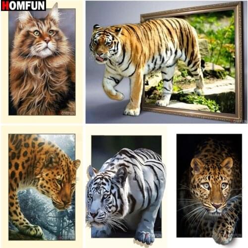 HOMFUN Diamond Painting Full Square/Round Drill 5D DIY "Tiger Leopard" Daimond Embroidery Rhinestone Cross Stitch Home Decor