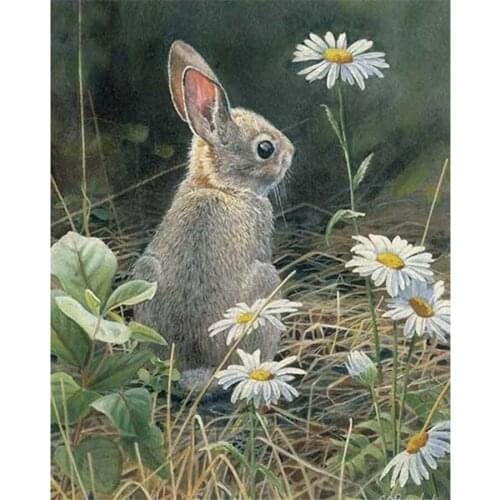 Diamond Art Crystal Rhinestone Diy Diamond Painting Rabbit and Daisy Cross Stitch Diamond Embroidery Paintings Mosaic Home Decor