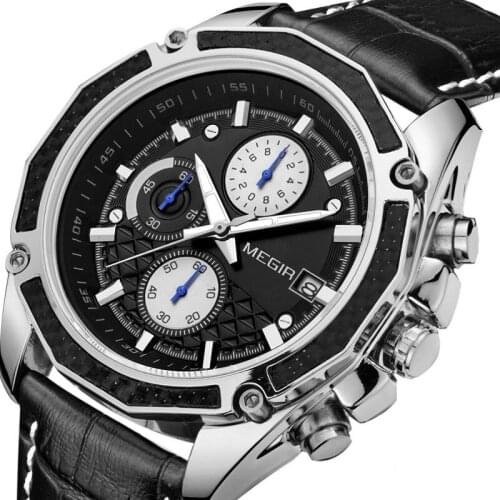 MEGIR Original Casual Business Quartz Men Wristwatch Military Waterproof Leather Sport Chronograph Male Clock Relogio Masculino