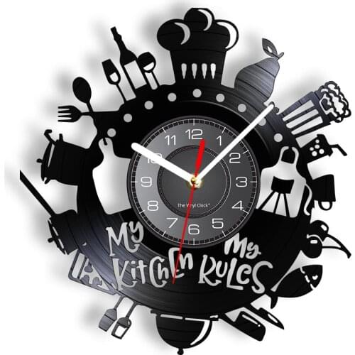 My Kitchen My Rule Home Kitchen Retro Album Artwork Silent Wall Clock Dining Room Vinyl Record Clock Wall Decor Gift for Cook