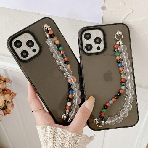 Luxury 3D Wrist Chain Phone case for iphone 12 11 Pro Max XR 11ProMax X XS 7 8 plus SE 2020 Crystal Bead Hanging Chain Cover
