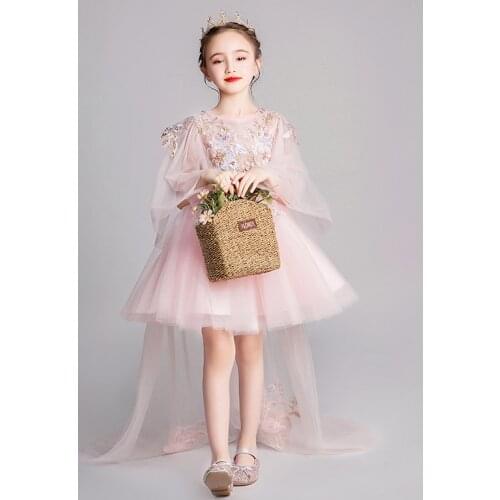 Children Bridemaid Mermaid Wedding Dresses For Kids Pink Tutu Gowns Flower Girl Dress Girls Party Elegant Pink Frocks