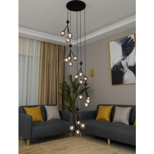 Stair Lamp Long Chandelier Lighting Lights Nordic glass Led Chandelier Modern iron art Villa Revolving Stair Chandeliers