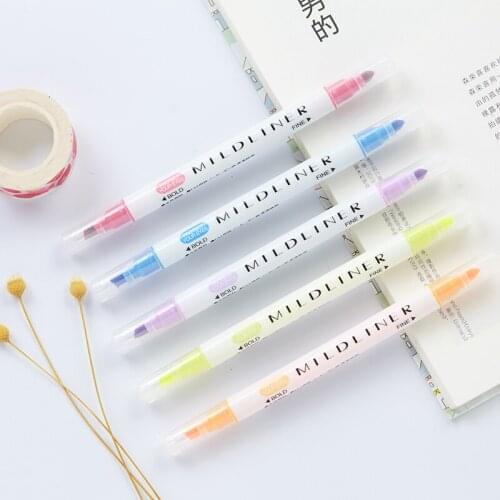 12 Colors/Set Creative Twin Tips Highlighter Marker Pens Candy ColorsDouble Headed Fluorescent Pen DIY Graffiti Art Markers Cute