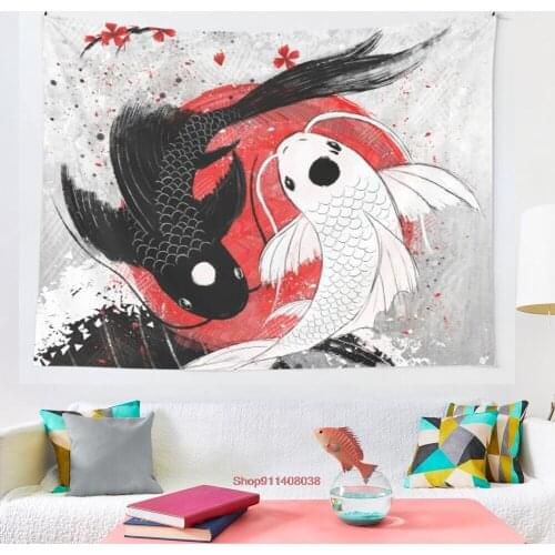 Koi fish Yin Yang tapestry Mandala Tapestry Wall Hanging Bohemian Gypsy Psychedelic Tapiz Witchcraft Tapestry