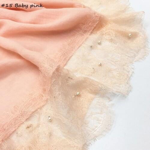 Hot sale luxury 2 sides lace edges pearls plain solid shawl viscose muslim women scarves hijabs beads scarf Eid gifts 50pcs