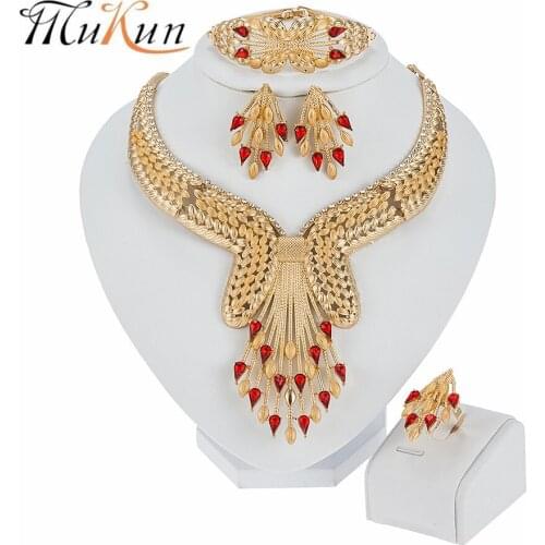 Exquisite Nigeria Jewelry for Women Wedding Jewelry Sets for Bride Gold Color Necklace Earrings Ring Bracelet Set Women Jewelry