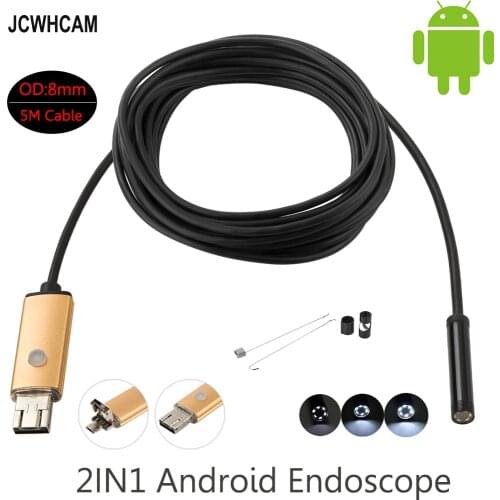 JCWHCAM 2MP 5M Android USB Endoscope HD Camera 8mm IP67 Walterproof Snake USB Camera HD 720P Android Mobile USB Borescope