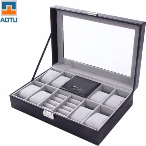 Black 30*20*8cm 2 In One 8 Grids+3 Mixed Grids Leather Watch Case Storage Organizer Box Luxury Jewelry Ring Display Watch Boxes