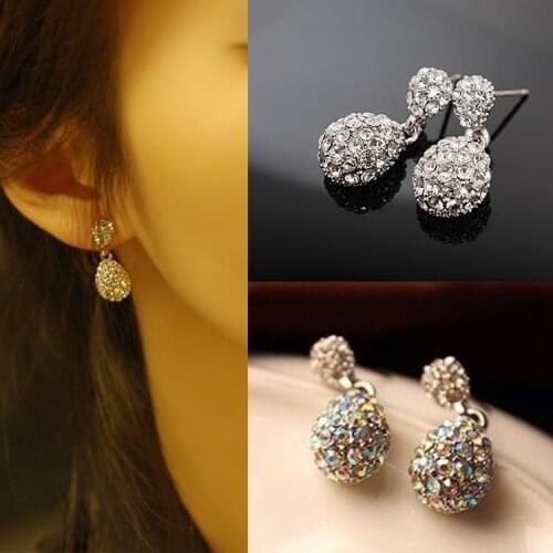 Hot Selling Fashionable 2 Colors Cute Lovely Crystal Oval Waterdrop Shaped Earrings