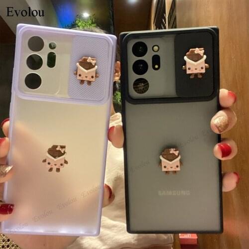 Cute Cartoon Matte Translucent Case For Samsung Note 20 Ultra A32 A42 A52 A72 Quantum 2 M31S Slide Camera Lens Protection Cover