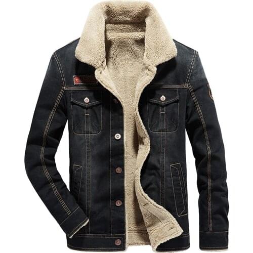 Men Fashion Fur Collar Men Jacket Winter Warm Brand Casual Denim Jacket Parkas Men Windproof Fleece Thick Coat