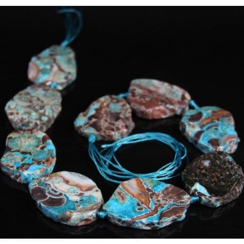 15.5"/strand Blue Raw Ocean Jaspers Freeform Slab Loose Beads,Natural Sea Sediment Stone Slice Nugget Pendants Jewelry Making