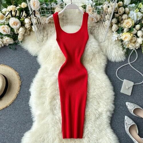 New Women Sexy Bodycon Dress Summer Sleeveless Slim Knitted Dresses Ladies Tank Short Robe Vestidos Mujer