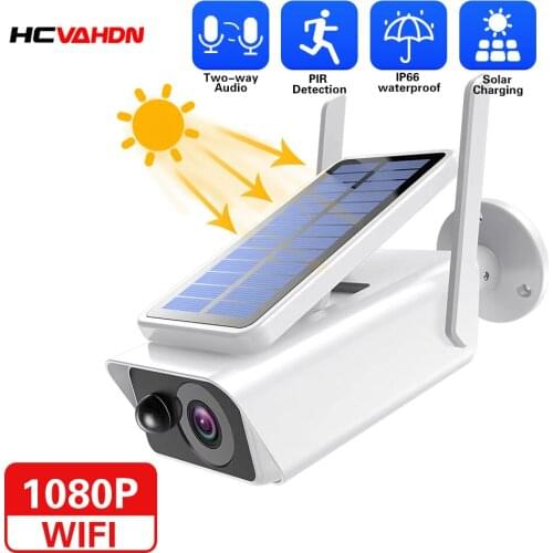 Solar Panel WIFI Camera 1080P HD Two-Way Audio Wireless Security IP Camera Outdoor PIR Detection Low Power Battery Monitor