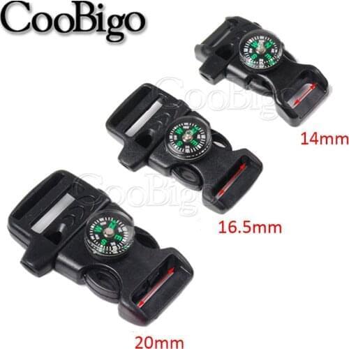 10pcs Plastic Black Compass Whistle Side Release Buckle for Outdoor Paracord Bracelet Camping Emergency Survival Bag Accessories