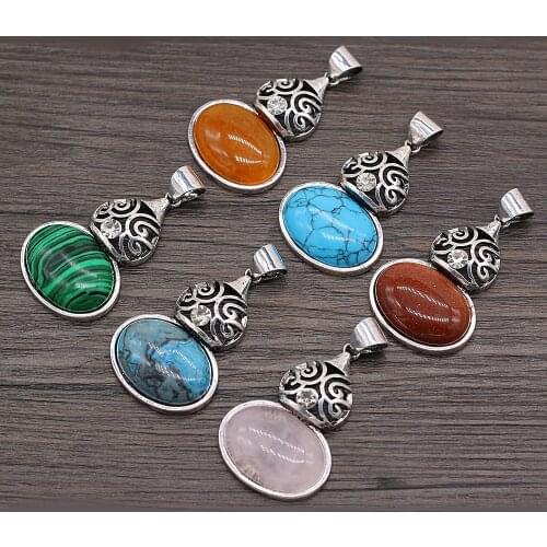 Natural Stone Rose Quartzs Pendant Trendy Gourd Shape Abalone Shell Alloy Charms for Jewelry Making DIY Necklace Gift 28x40mm