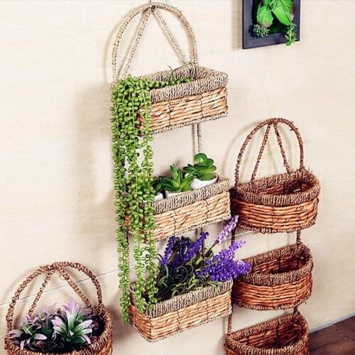 Hanging basket green plant pot Multilayer carrying basket wall bathroom hanging bags rack