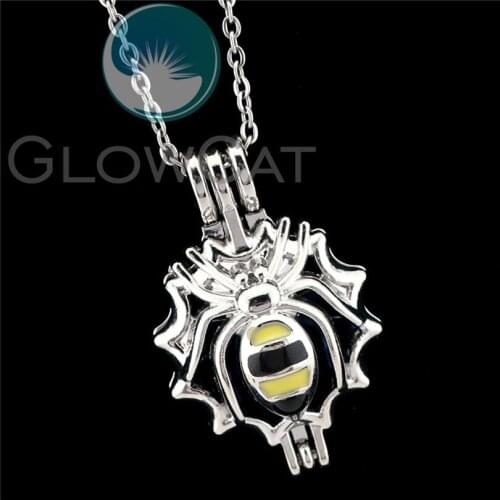 R-K1045 Colors Enamel Spider Web Beads Cage Pendant Essential Oil Diffuser Pearl Cage Locket Necklace