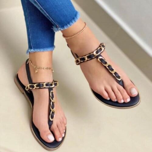 Womens Sandals 2021 Summer Flat Flip Flops Slip On Clip Toe Casual Ladies Shoes Metal Decoration Solid Color Sandals for Women