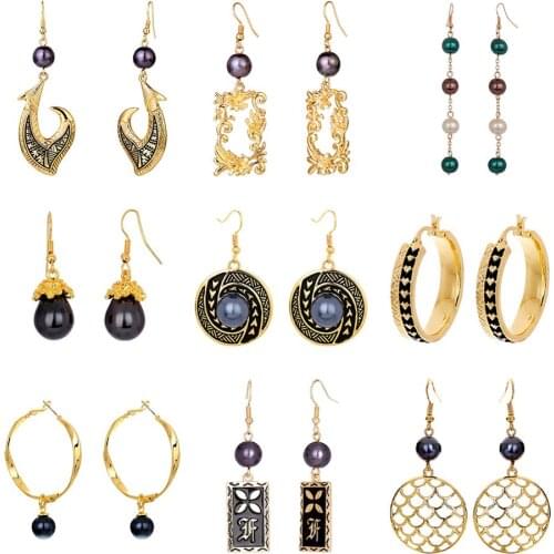 Hawaiian Geometric Drop Earring Black Enamel Long Pearl Jewelry Valentines Hangling Earrings 2021 Christmas Ornament for Women