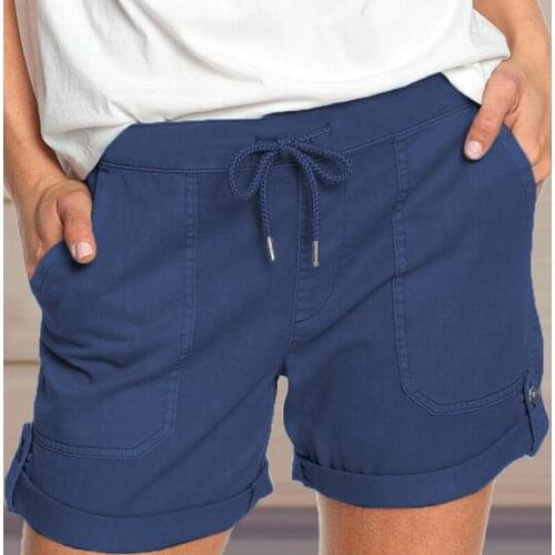 New Women High Waist Tie Belt Shorts Bottoms Summer Loose Trousers Loose Fashion Solid Color Elastic Vintage Drawstring Female