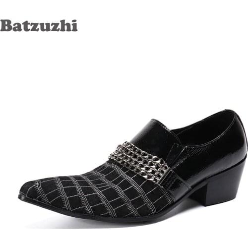 Batzuzhi Black Leather Dress Shoes Men Top Fashion Men Shoes Pointed Toe 6.5cm Heels Zapatos Hombre Business Footwear! Big Size