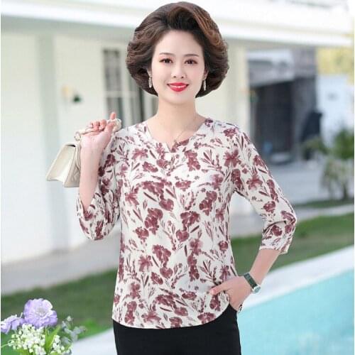 Chiffon T-Shirt WomenS 2021 New Summer Pullover Three Quarter Tops Casual Plus Size For 5XL Middle Aged Mother Clothes