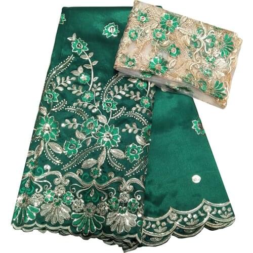 Women Green African George Lace Fabric DIY Sewing Sequins Raw Silk Material 5+2 Yards for Blouse Tulle French Lace KRL-92222