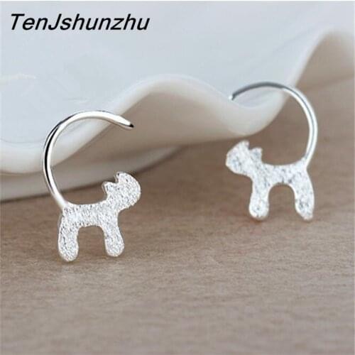 Fashion Jewelry 925 Sterling Silver Cat Stud Earrings for Women Party Brincos Hypoallergenic eh286